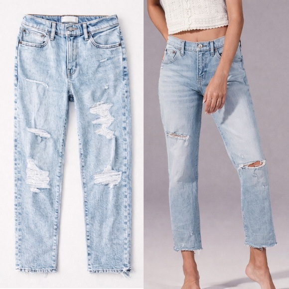 Abercrombie & Fitch Denim - Abercrombie & Fitch The Boyfriend Mid-Rise Jeans Light Ripped Wash Size 26 / 2